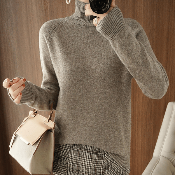 Women'S Solid Turtleneck Cashmere Knit Sweater