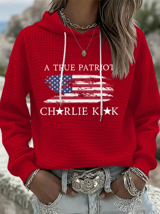 Women's Freedom American Flag Print Casual Hoodie