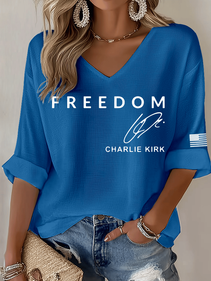 Women's Freedom Print Waffle Long Sleeve T-Shirt