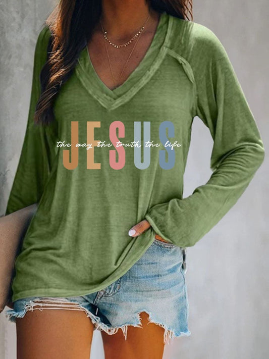 Women's Jesus The Way The Truth The Life Printed Long Sleeve T-Shirt