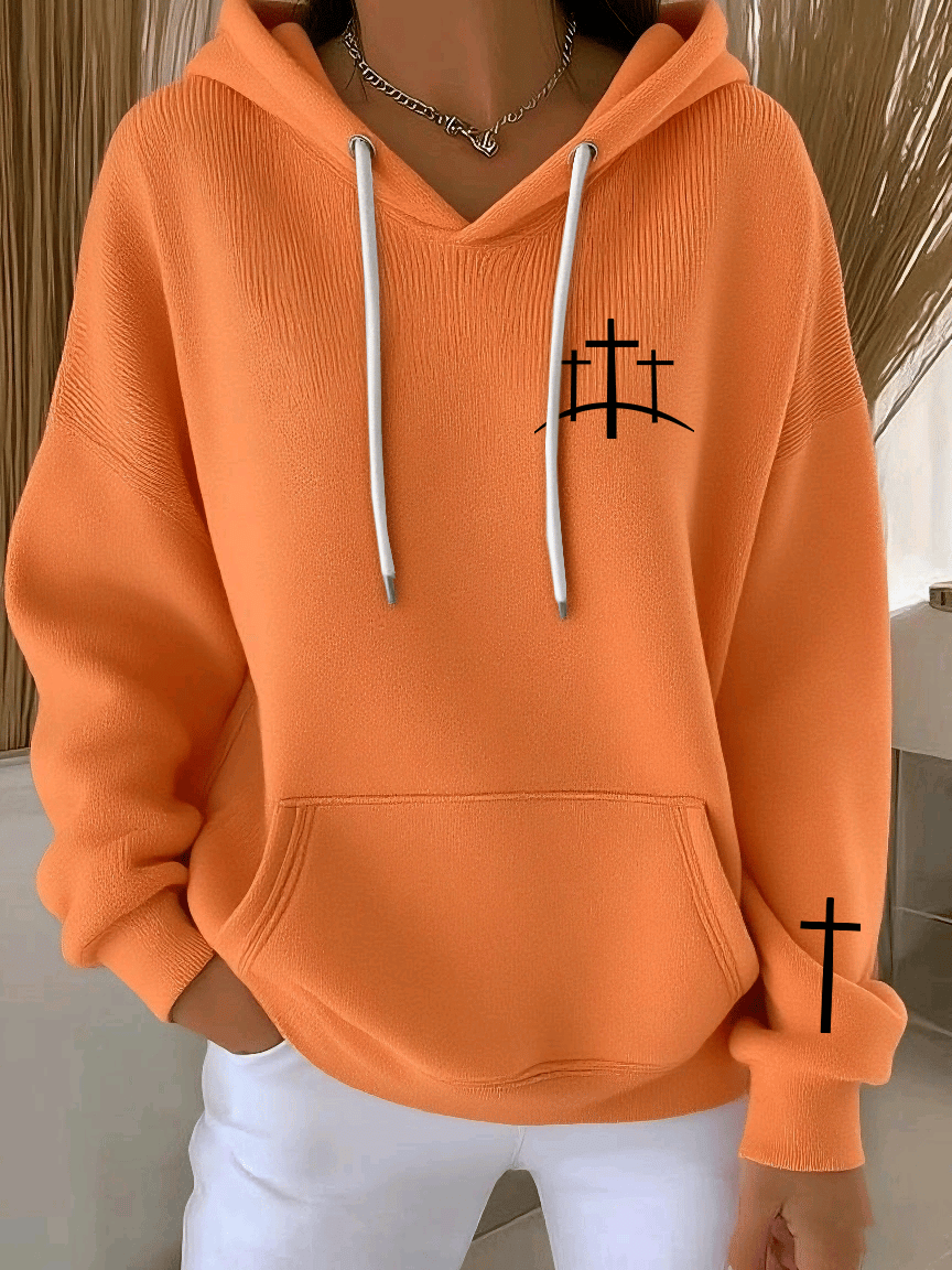 Women's Retro Faith Print Casual Hooded Sweatshirt