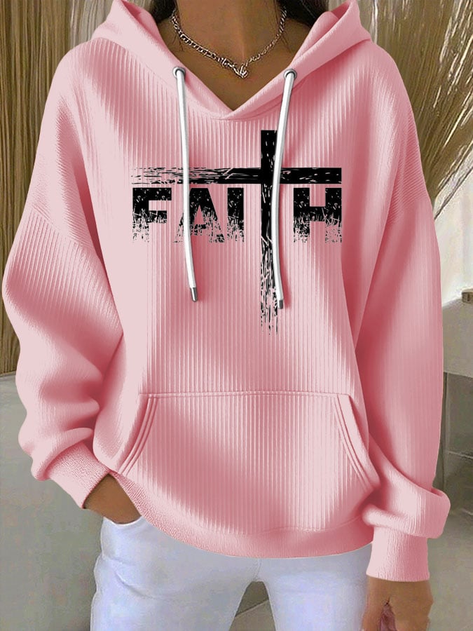 Women's Faith Print Casual Hooded Sweatshirt