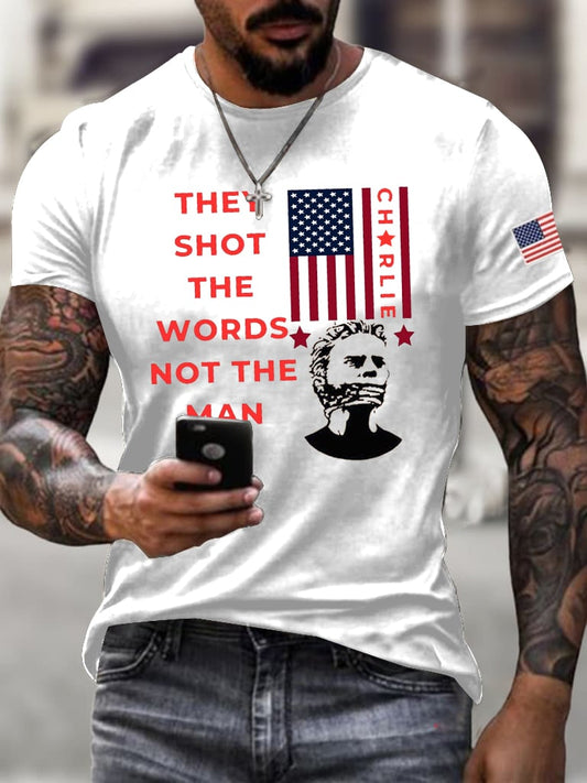 Men's They Shot The Words Not The Man Turning Point USA Print Short Sleeve T-Shirt