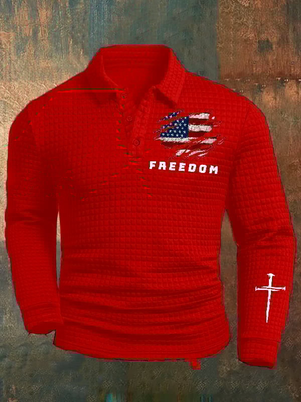Men's Freedom American Flag Print Casual Square fabric Polo Shirt
