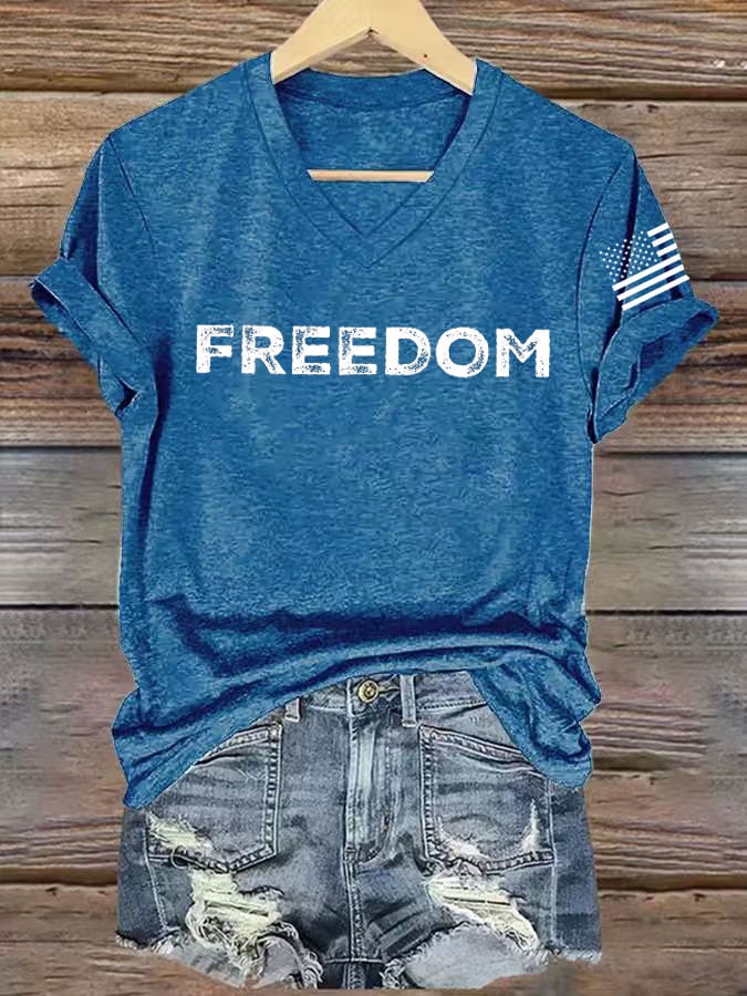 Women's freedom Print V-Neck T-Shirt