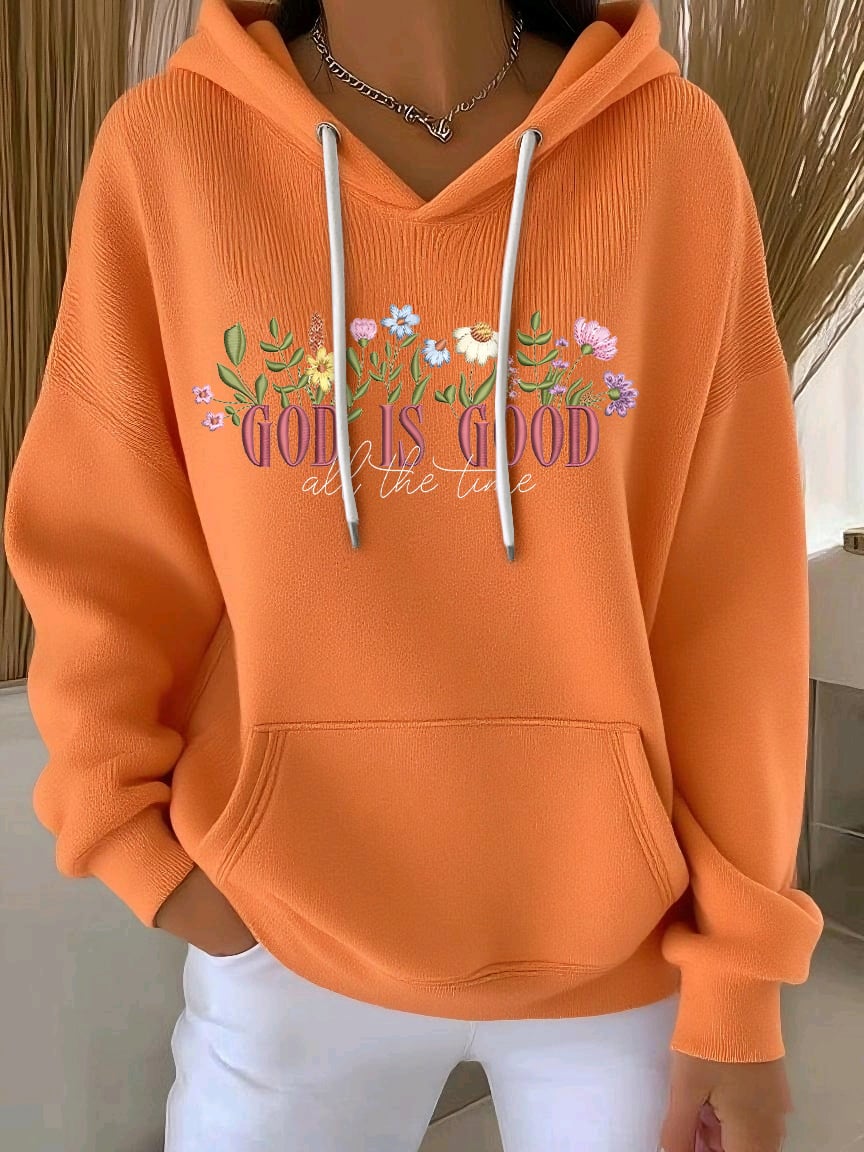 Women's God Is Good All The Time Print Casual Hooded Sweatshirt