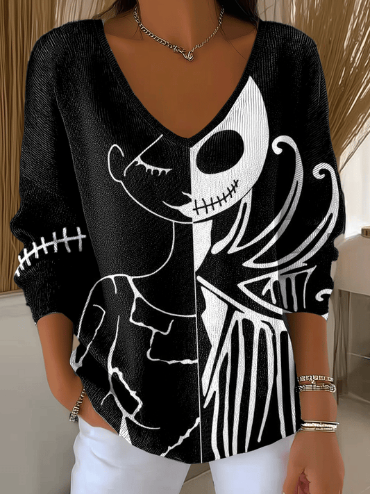 Women's Halloween Ghost Face Print Long Sleeve Top