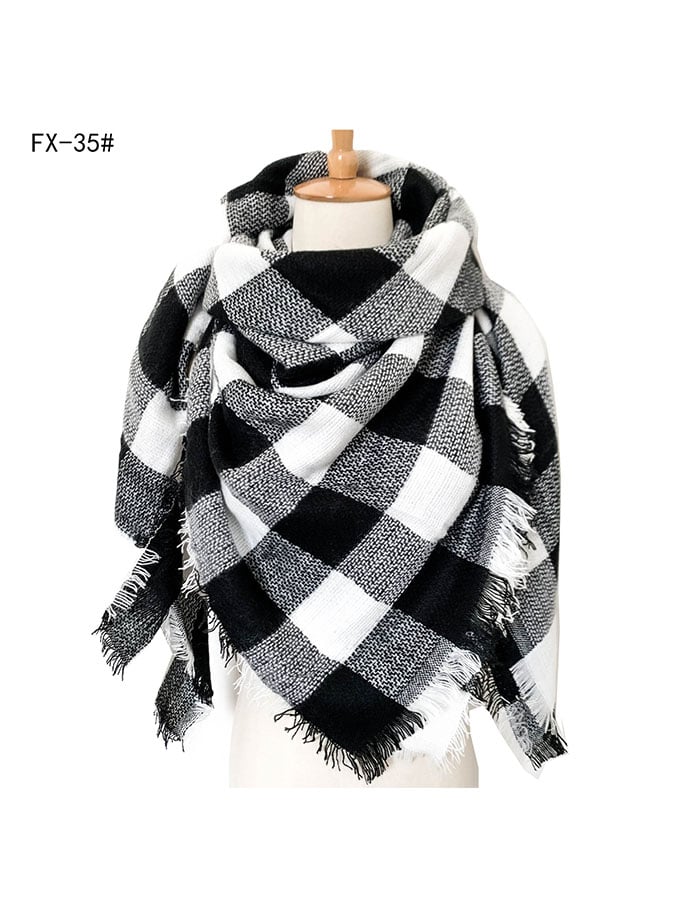 Imitation Cashmere Oversized Double-Sided Colorful Plaid Square Scarf