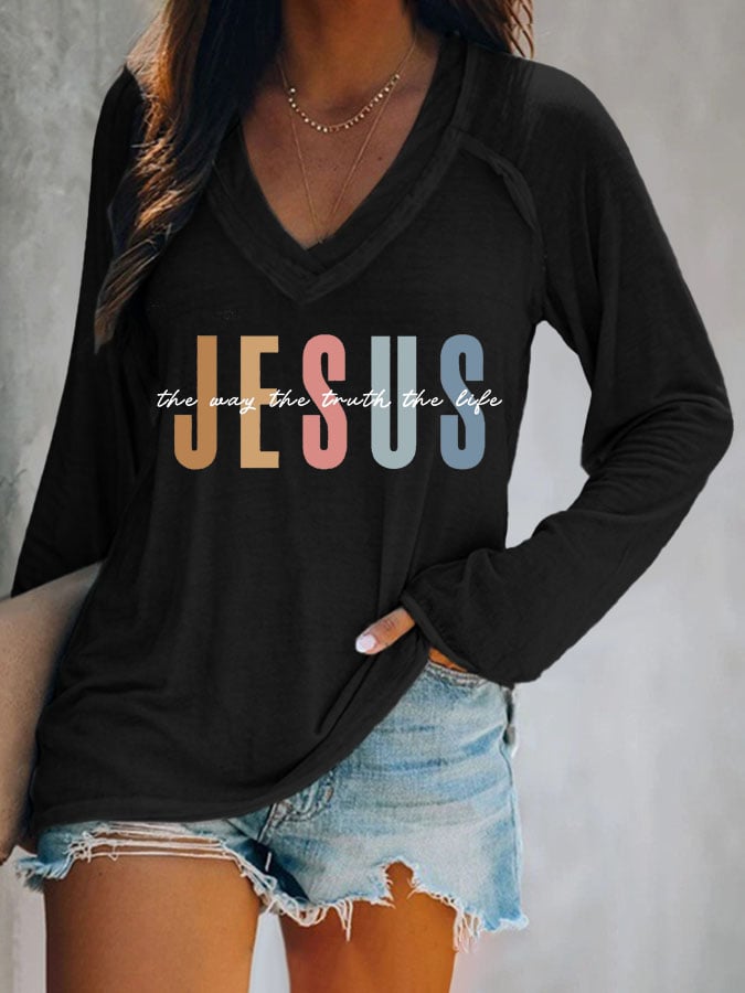 Women's Jesus The Way The Truth The Life Printed Long Sleeve T-Shirt
