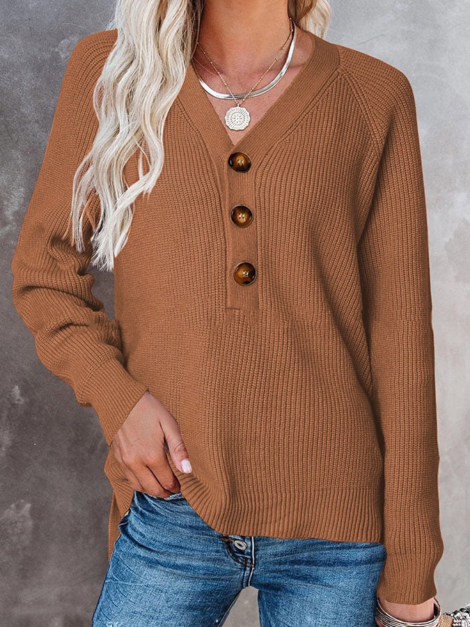 Women'S Solid Color Casual V-Neck Pullover Sweater