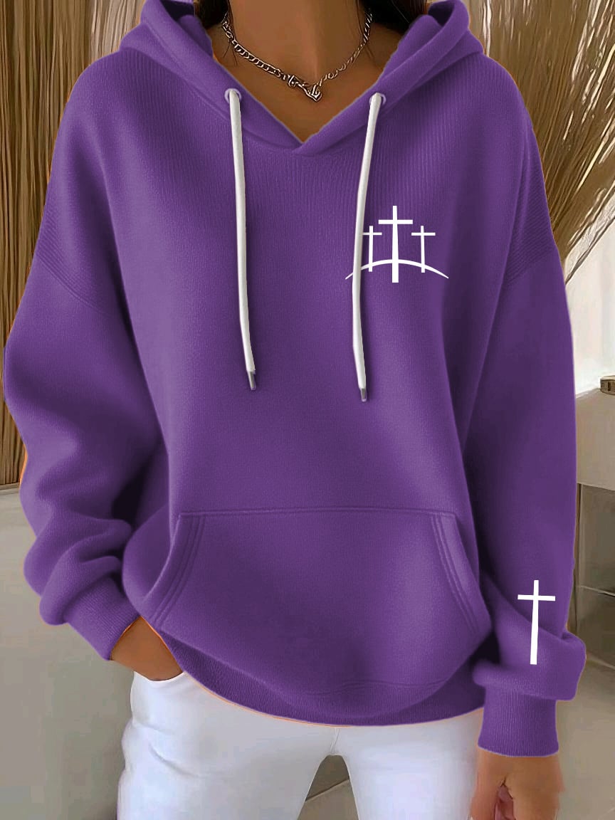 Women's Retro Faith Print Casual Hooded Sweatshirt