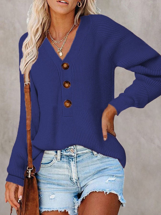 Women'S Solid Color Casual V-Neck Pullover Sweater