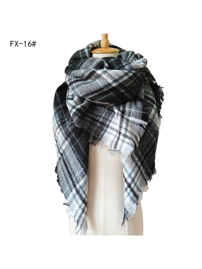 Imitation Cashmere Oversized Double-Sided Colorful Plaid Square Scarf