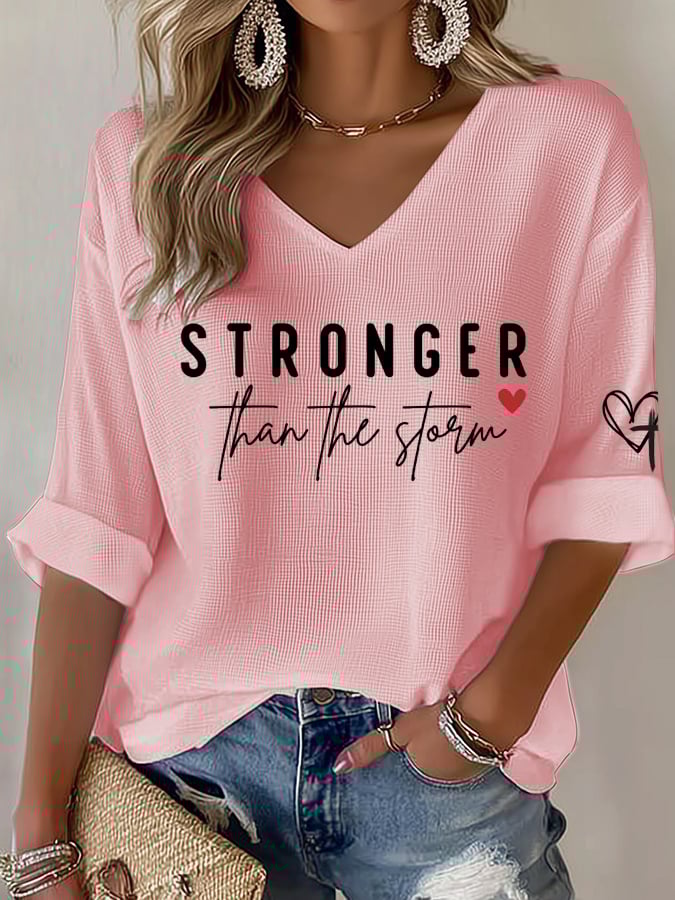 Women's Stronger Than The Storm Print Waffle T-shirt