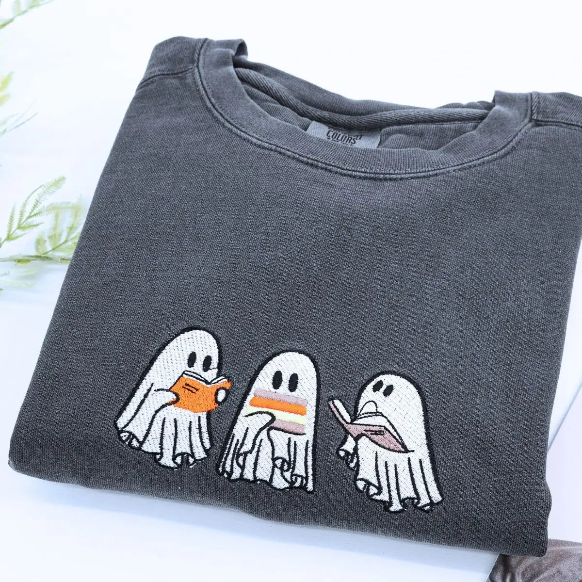 Halloween Ghost Book Shirt, Embroidered GIft for Spooky Season, Halloween Gift
