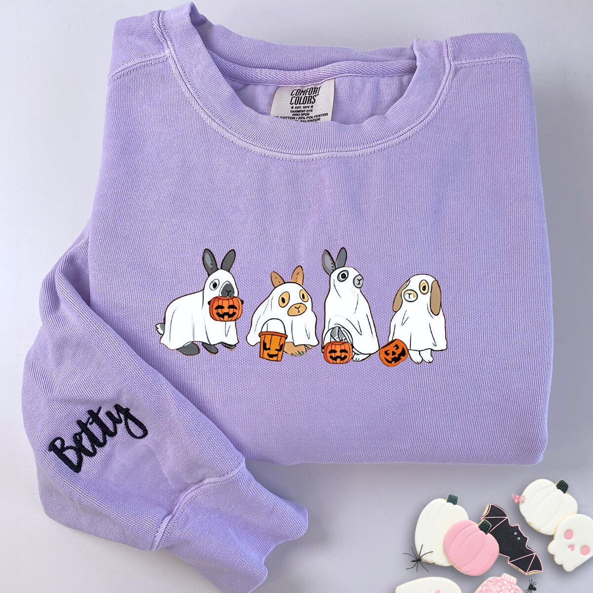 Embroidered Cute Rabbit Ghost Halloween T-Shirt or Sweatshirt