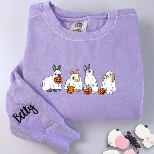 Embroidered Cute Rabbit Ghost Halloween T-Shirt or Sweatshirt