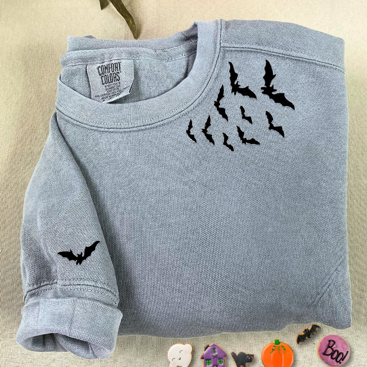 Embroidered Bats on Neckline Halloween T-Shirt or Sweatshirt