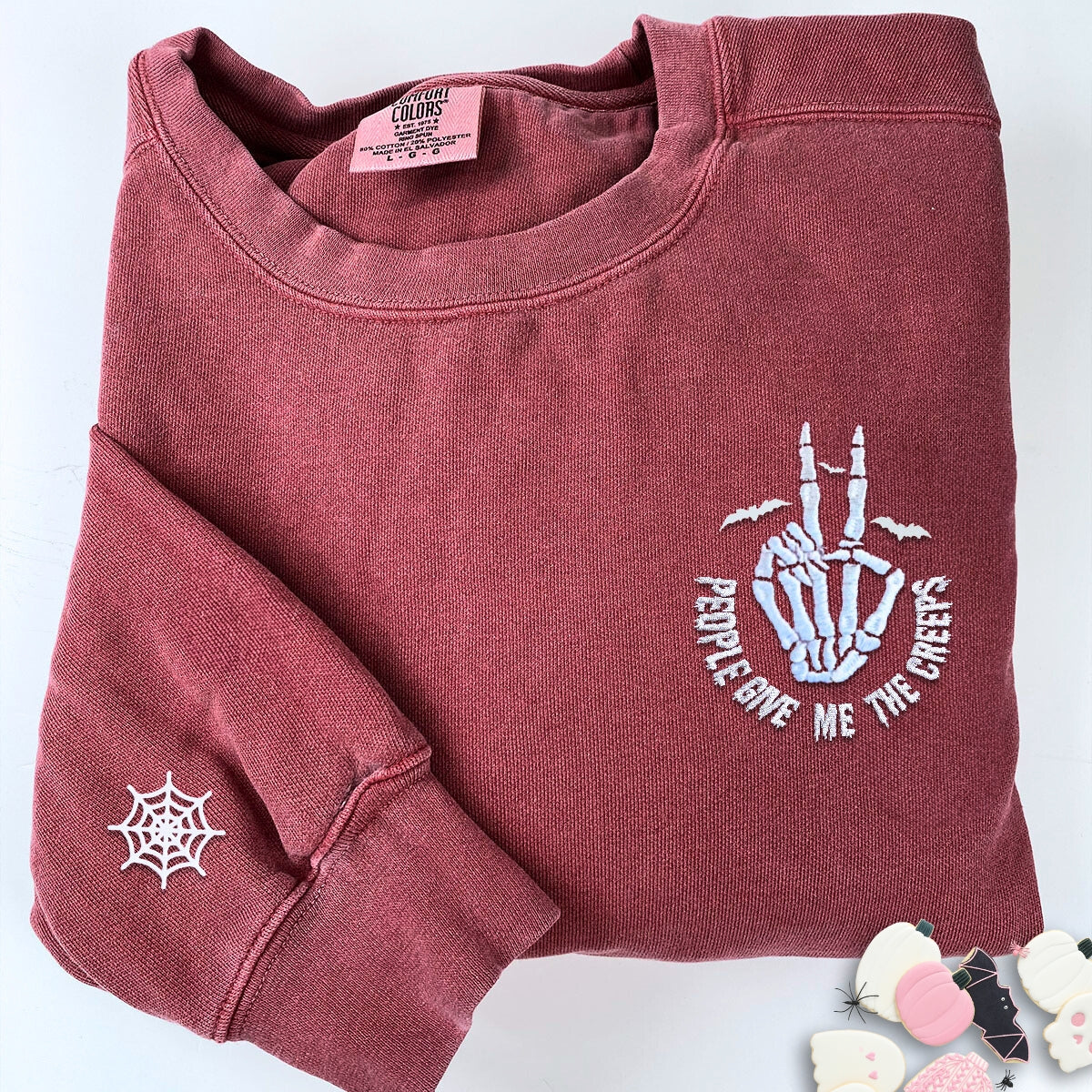 Embroidered Halloween People Give Me The Creeps Skeleton Hand T-Shirt or Sweatshirt