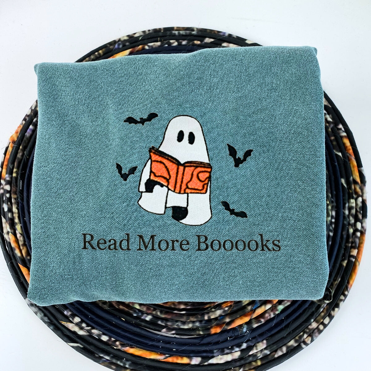 Embroidered Halloween Ghost Book Lover T-Shirt or Sweatshirt
