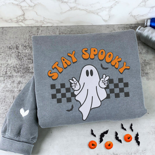 Embroidered Ghost Stay Spooky Halloween T-Shirt or Sweatshirt