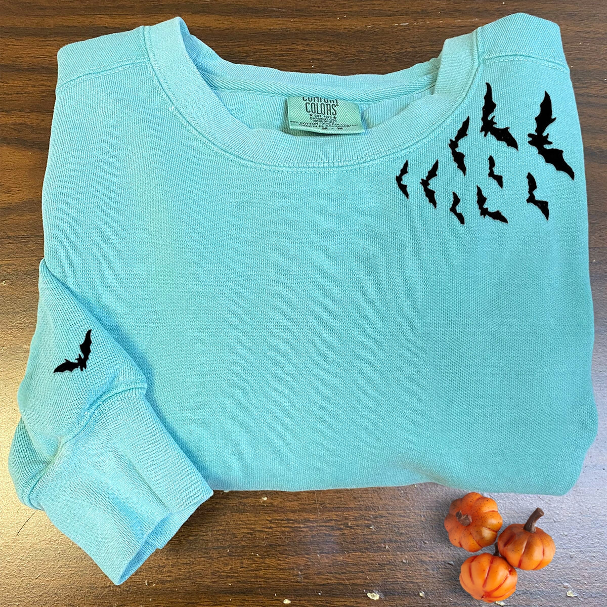Embroidered Bats on Neckline Halloween T-Shirt or Sweatshirt