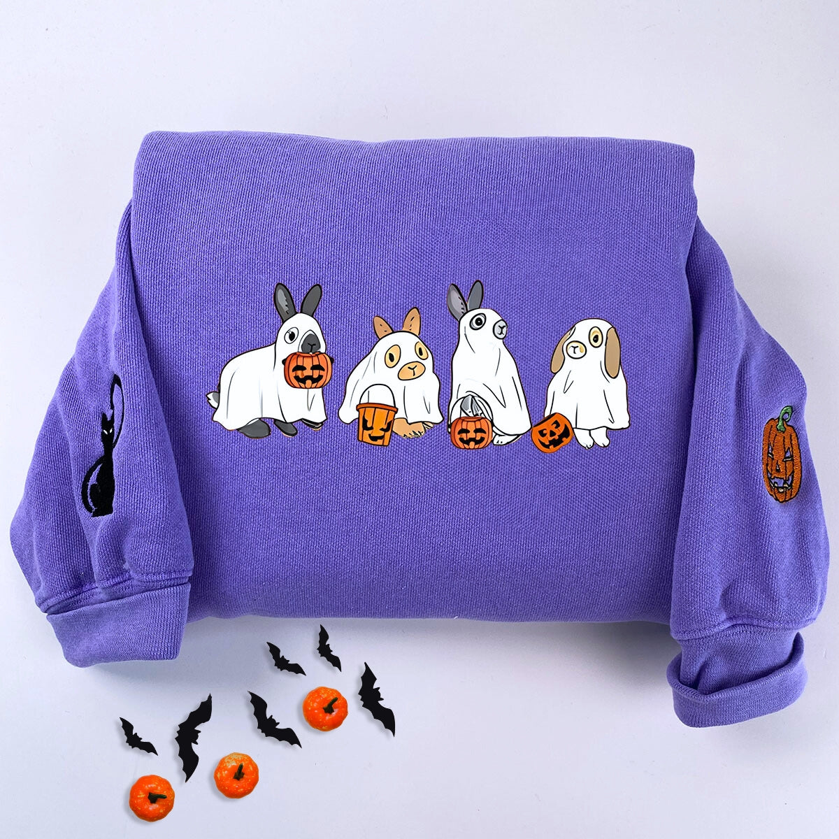 Embroidered Cute Rabbit Ghost Halloween T-Shirt or Sweatshirt