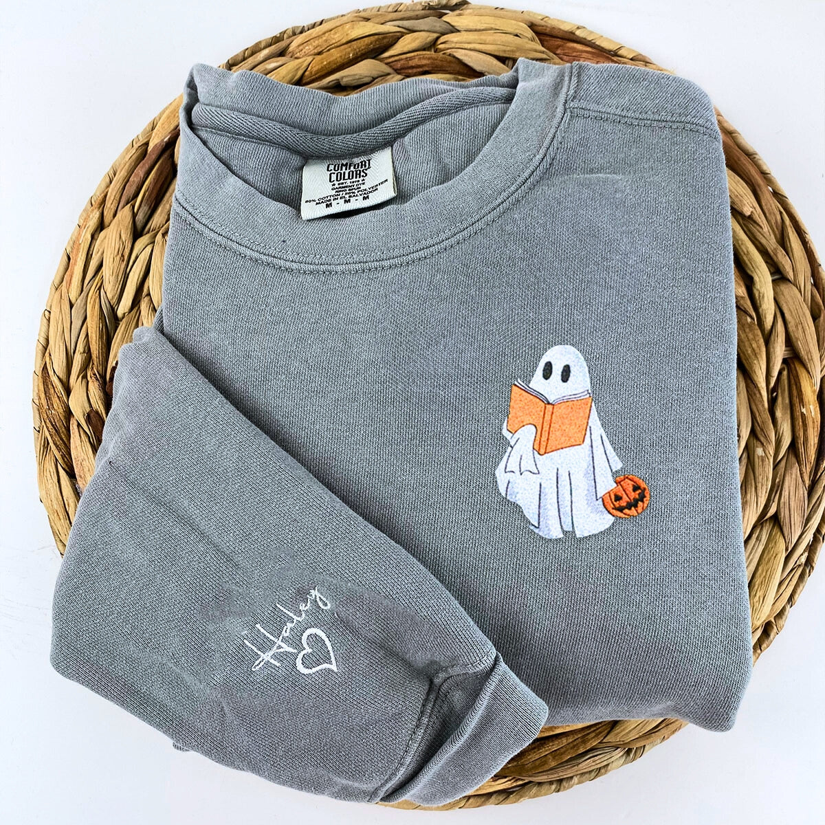 Embroidered Halloween Ghost Book Lover T-Shirt or Sweatshirt