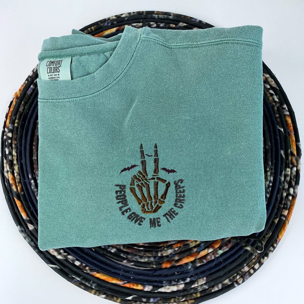 Embroidered Halloween People Give Me The Creeps Skeleton Hand T-Shirt or Sweatshirt