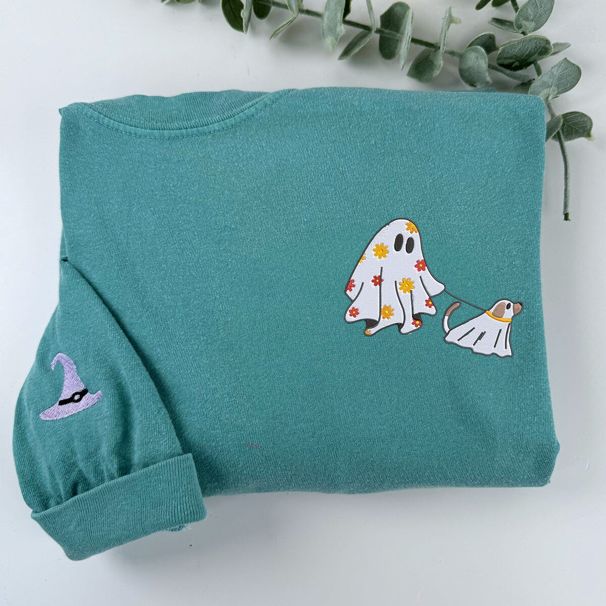 Сute Ghost Walking Dog Shirt or Sweatshirt