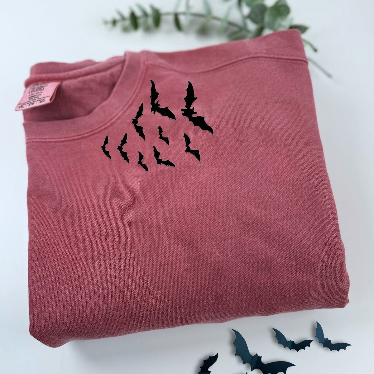 Embroidered Bats on Neckline Halloween T-Shirt or Sweatshirt