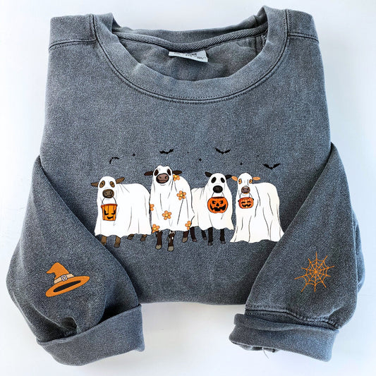Embroidered Ghost Cows Halloween T-Shirt or Sweatshirt
