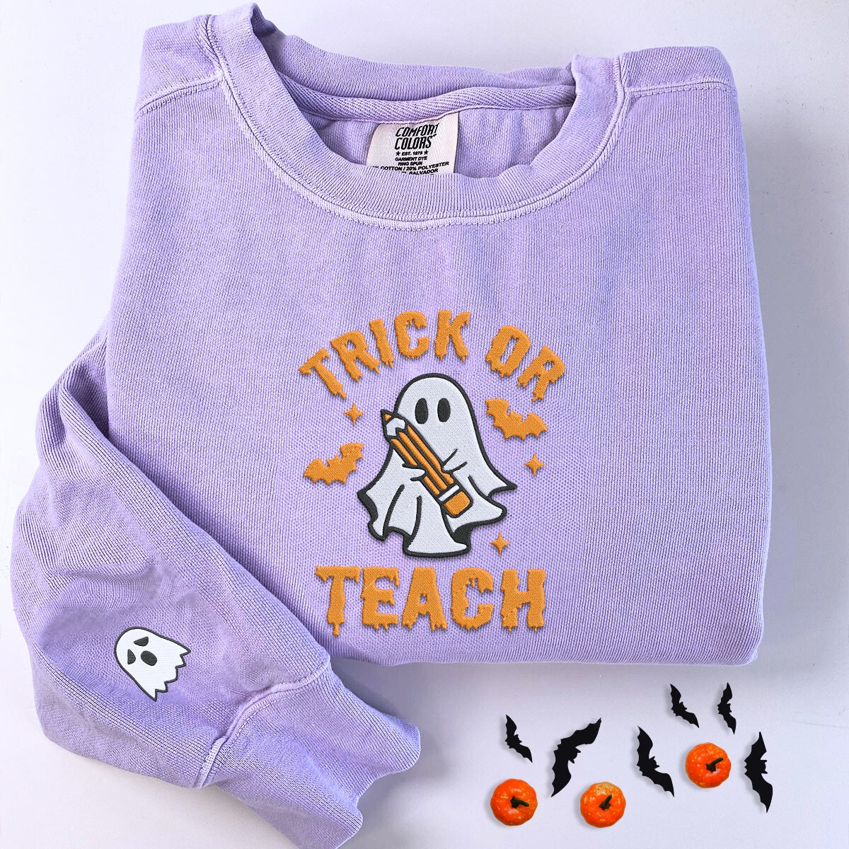 Embroidered Trick or Teach Halloween T-Shirt or Sweatshirt