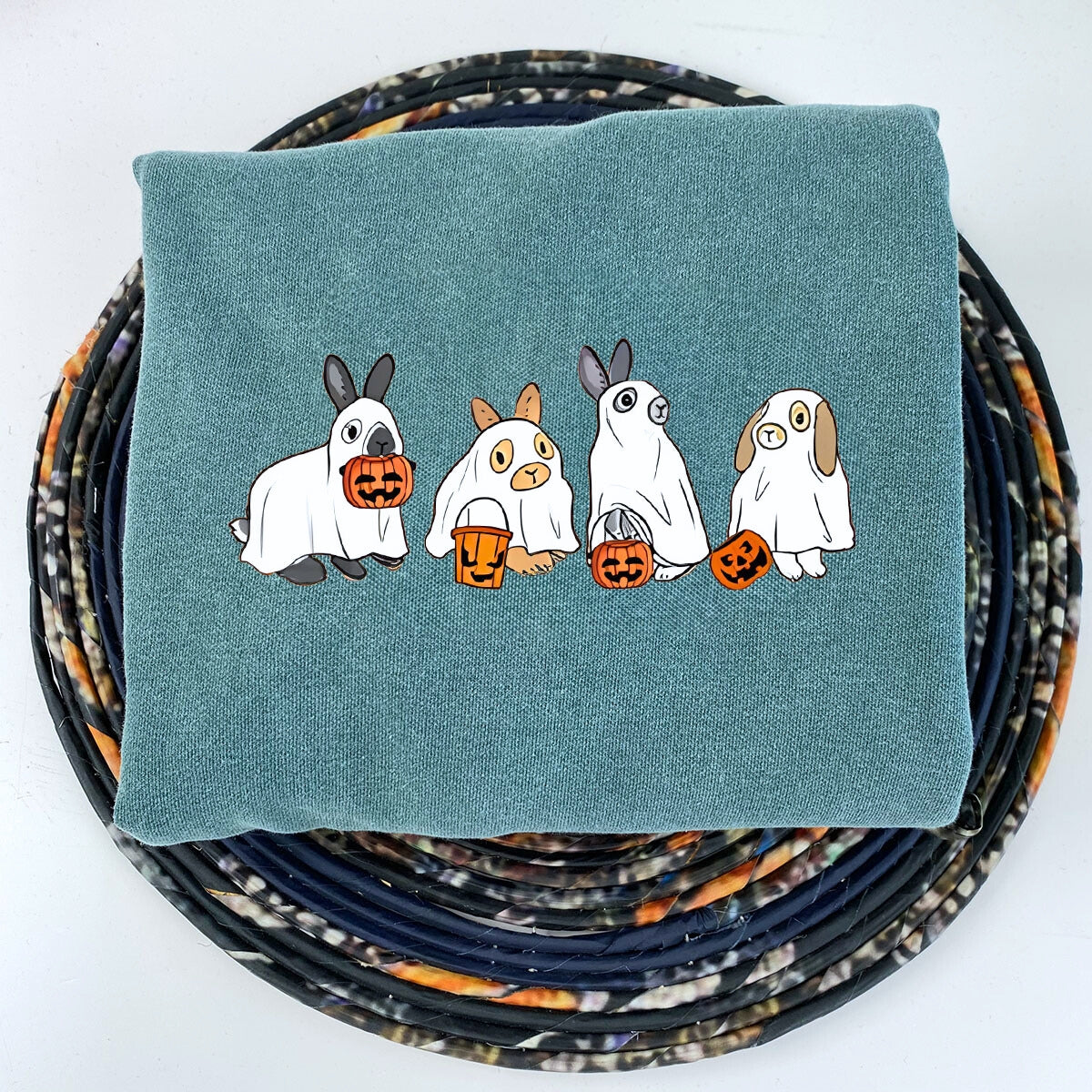 Embroidered Cute Rabbit Ghost Halloween T-Shirt or Sweatshirt