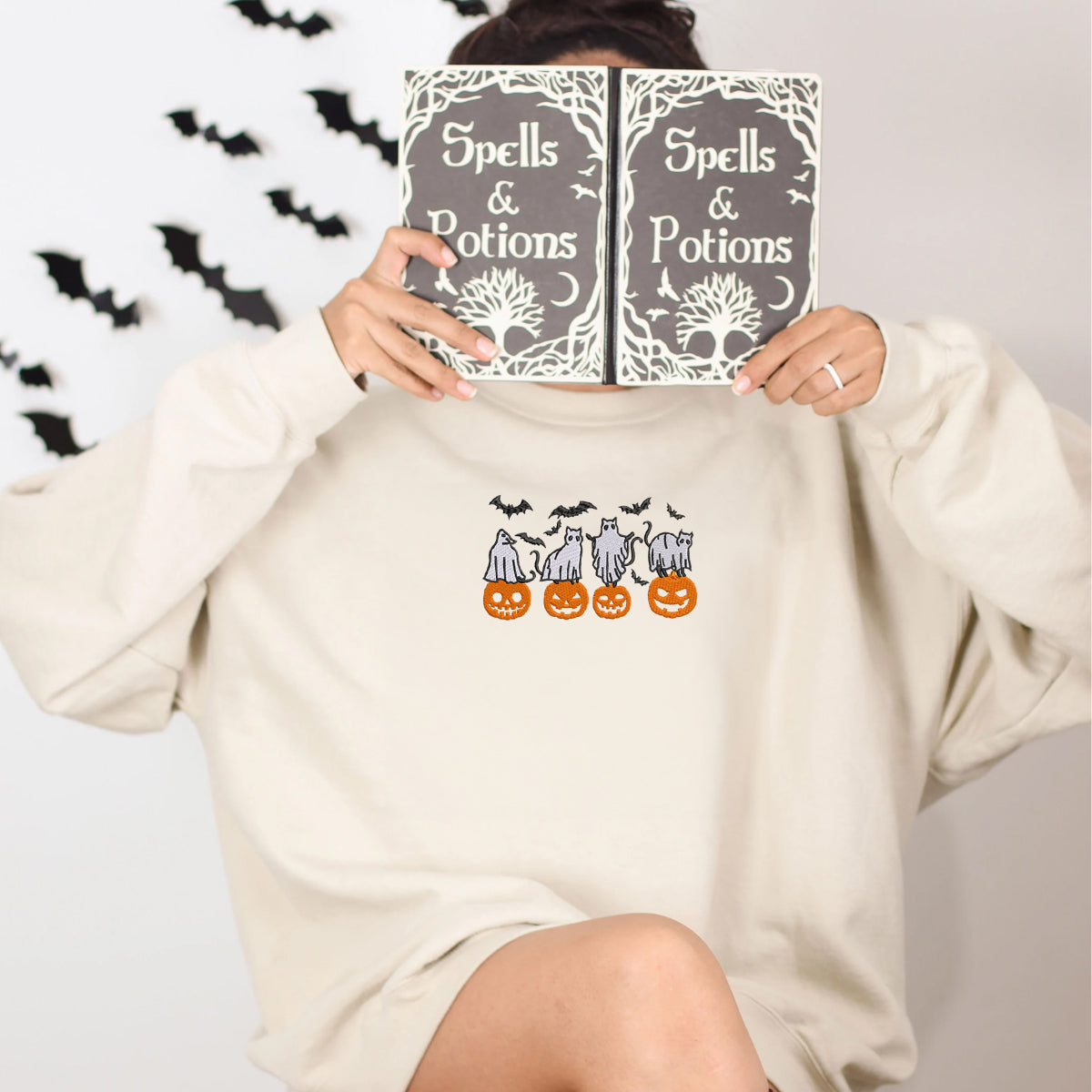 Halloween Pumpkin, Bats, Cats Ghost Sweatshirt or Hoodie