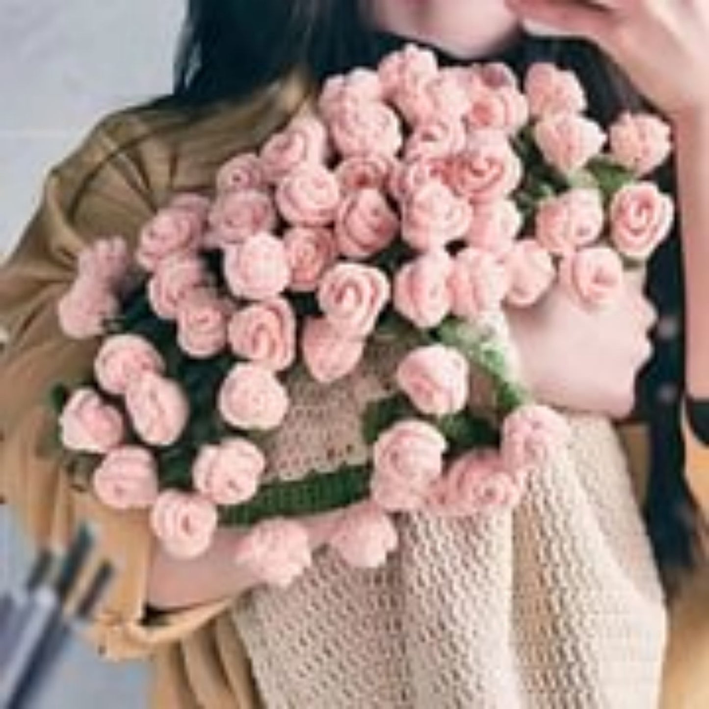 Hand-Knitted Rose Blanket DIY Kit & Ready-Made Gift for Mother's Day Valentine's Day