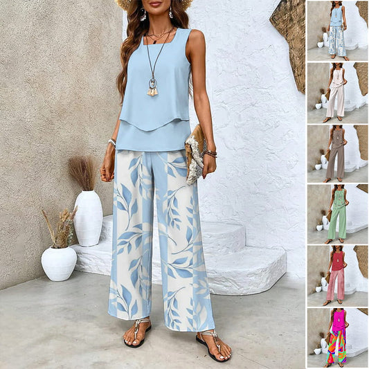 🔥50% OFF🌺Fashionable Two-Piece Women's Outfits with Printed Sleeveless Top & Pants