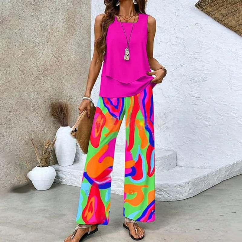 🔥50% OFF🌺Fashionable Two-Piece Women's Outfits with Printed Sleeveless Top & Pants