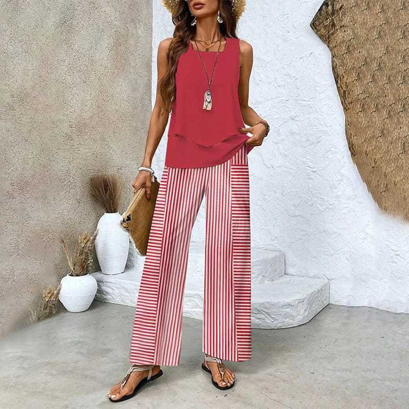 🔥50% OFF🌺Fashionable Two-Piece Women's Outfits with Printed Sleeveless Top & Pants
